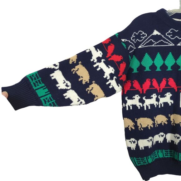 Kotare New Zealand Vintage intarsia sweater wool sheep pig farm animal country - Picture 3 of 16